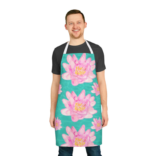 Apron with Pink Waterlilies on Turquoise Water - Artmakeyourmark.com