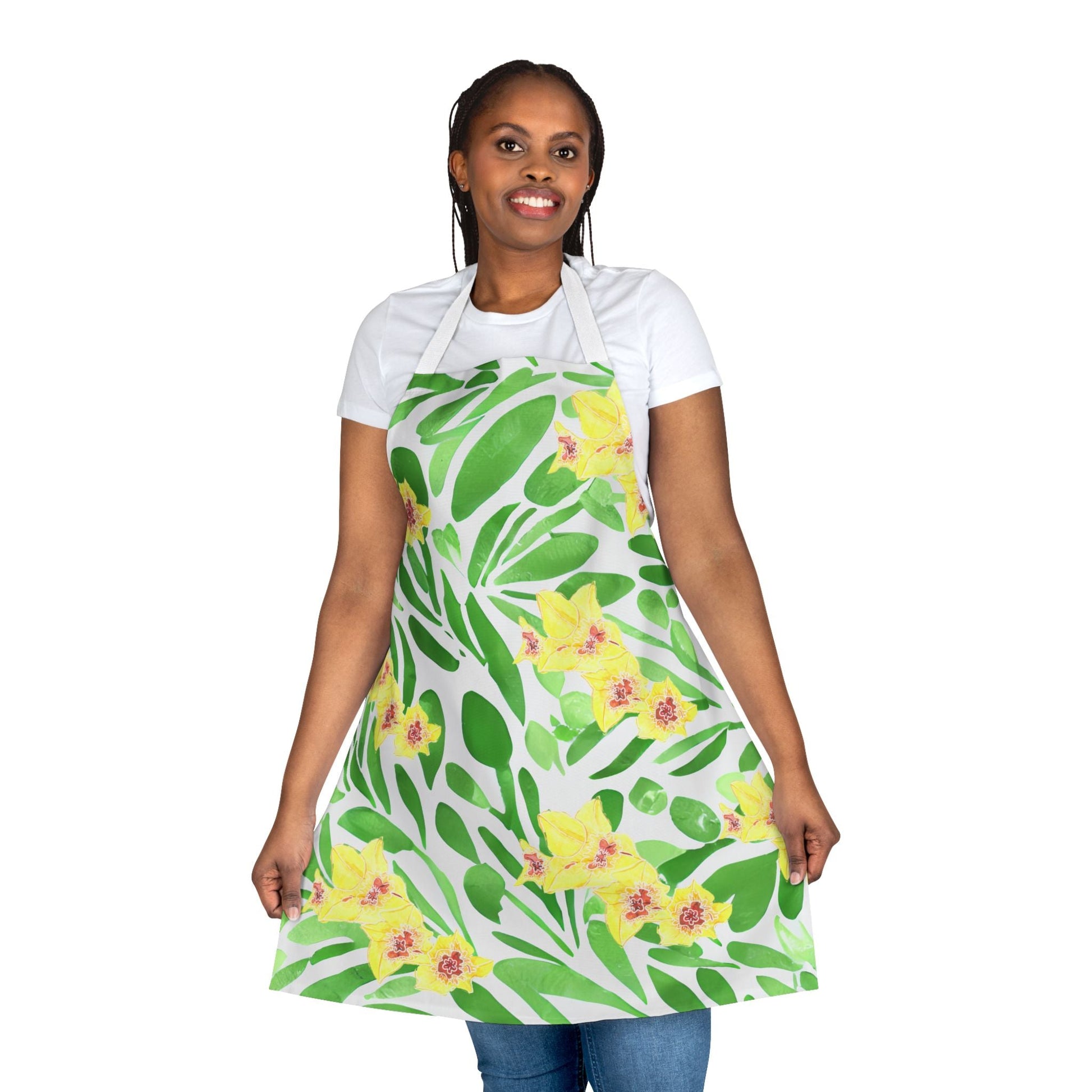 Apron with Yellow Gladioli and Green Leaves - Artmakeyourmark.com