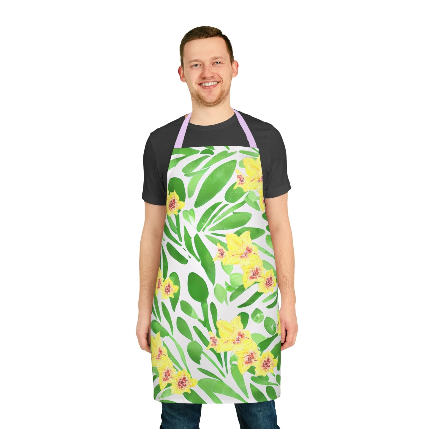 Apron with Yellow Gladioli and Green Leaves - Artmakeyourmark.com