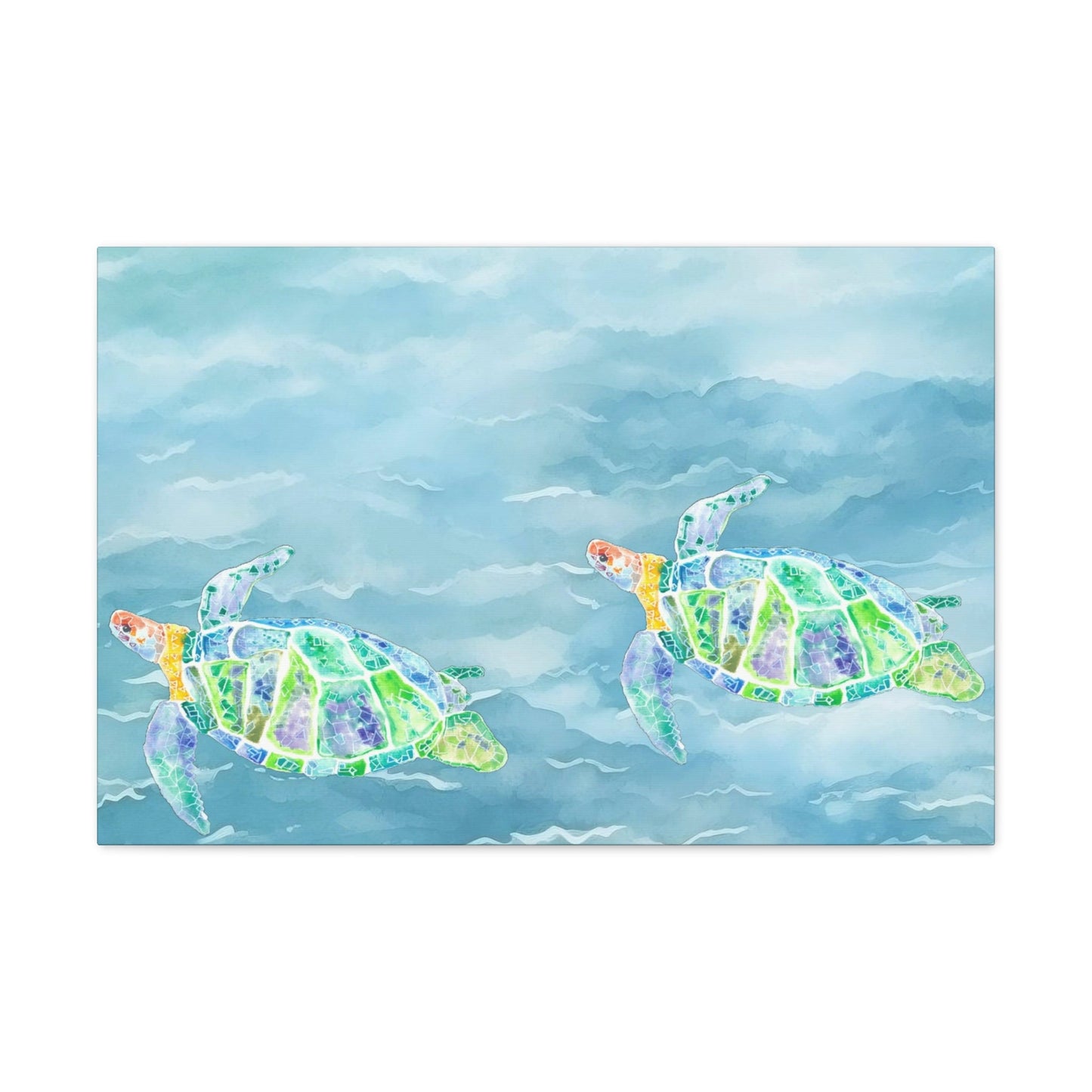 Blue Turtles with Waves on Canvas - Artmakeyourmark.com