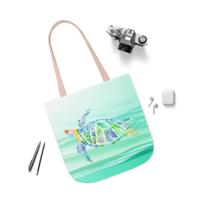 Canvas Tote Bag with Blue and Green Turtle - Artmakeyourmark.com