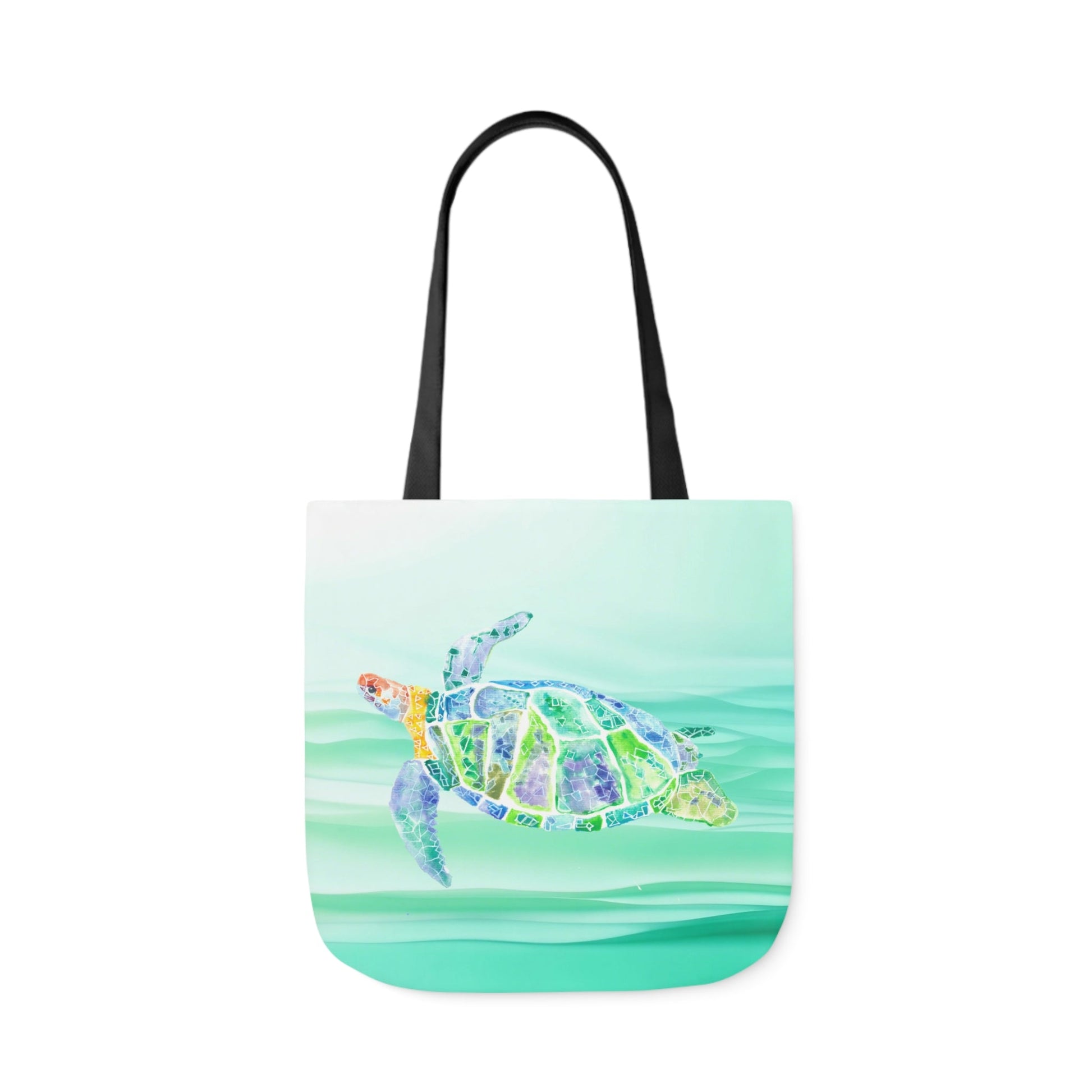 Canvas Tote Bag with Blue and Green Turtle - Artmakeyourmark.com