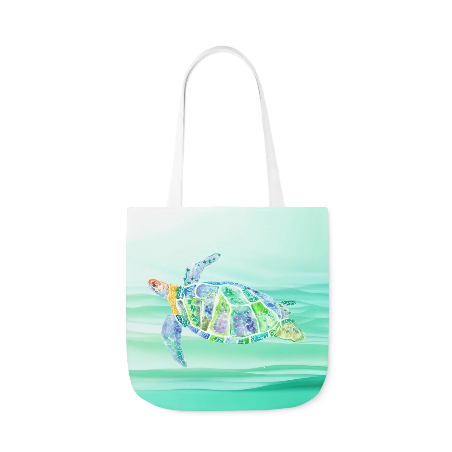 Canvas Tote Bag with Blue and Green Turtle - Artmakeyourmark.com