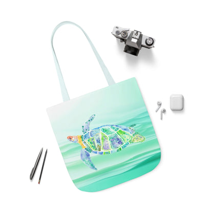 Canvas Tote Bag with Blue and Green Turtle - Artmakeyourmark.com