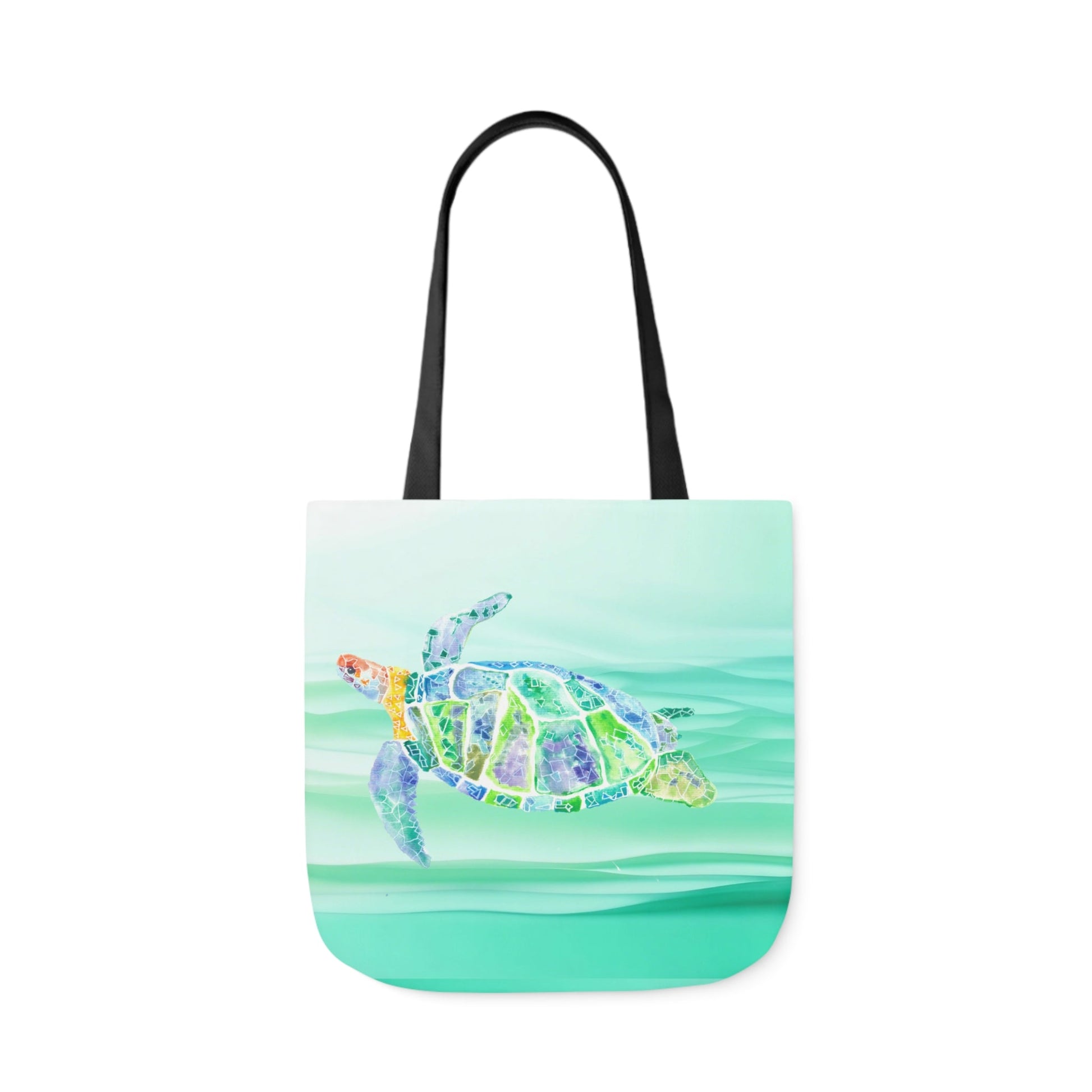 Canvas Tote Bag with Blue and Green Turtle - Artmakeyourmark.com