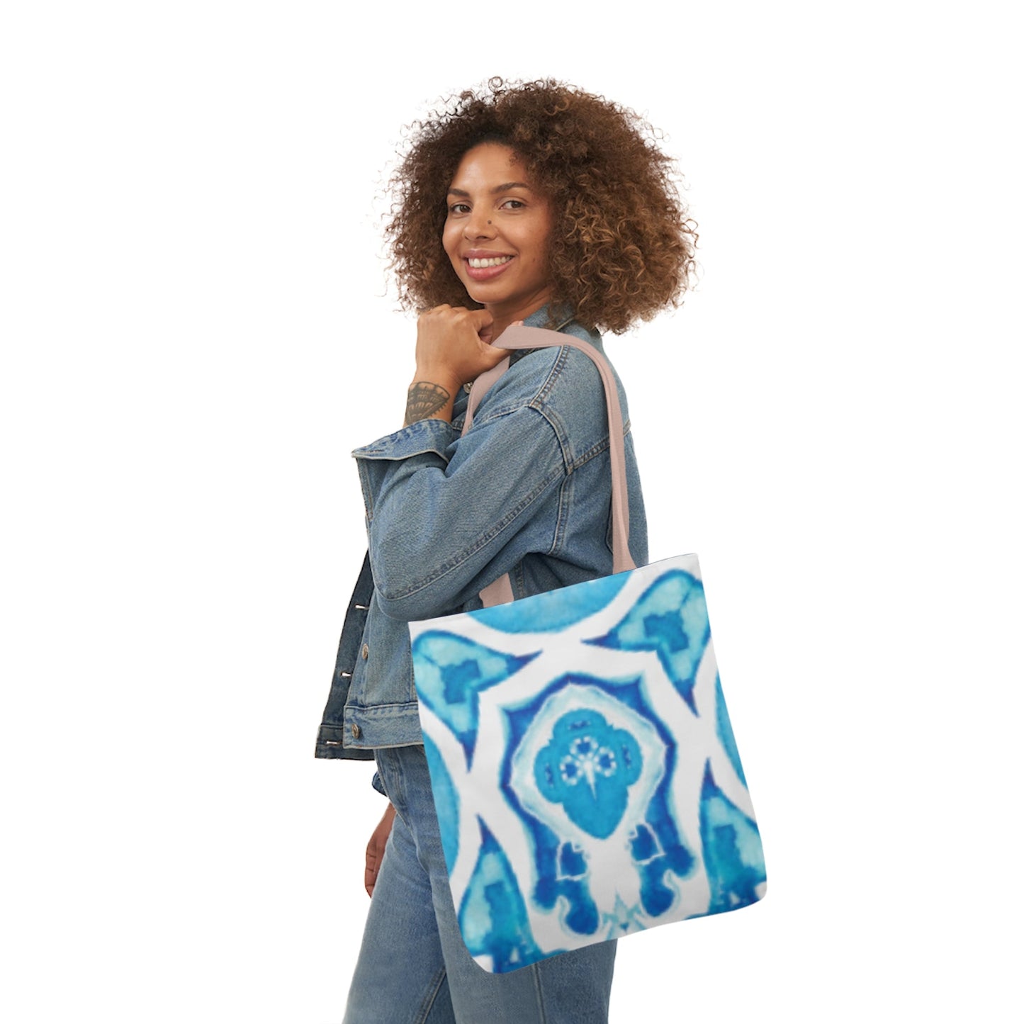 Canvas Tote Bag with Blue and White Design - Artmakeyourmark.com