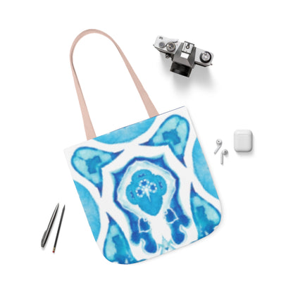 Canvas Tote Bag with Blue and White Design - Artmakeyourmark.com