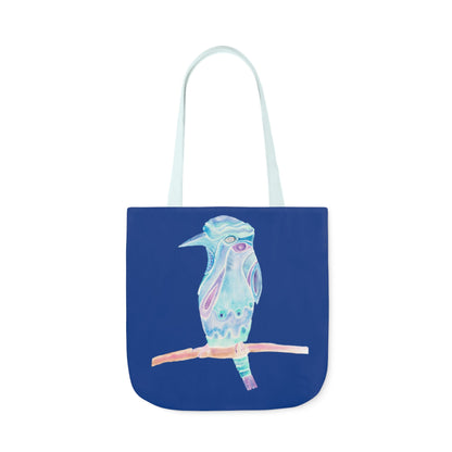 Canvas Tote Bag with Blue Patterned Bird - Artmakeyourmark.com