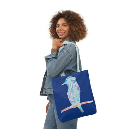 Canvas Tote Bag with Blue Patterned Bird - Artmakeyourmark.com