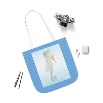 Canvas Tote Bag with Blue Seahorse - Artmakeyourmark.com