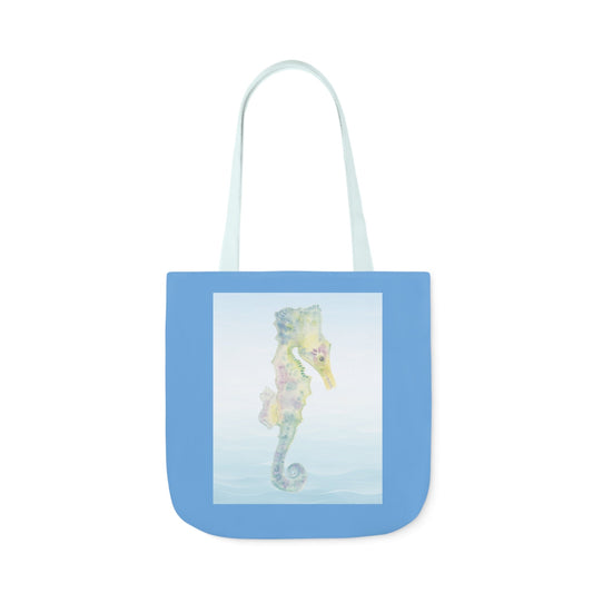 Canvas Tote Bag with Blue Seahorse - Artmakeyourmark.com