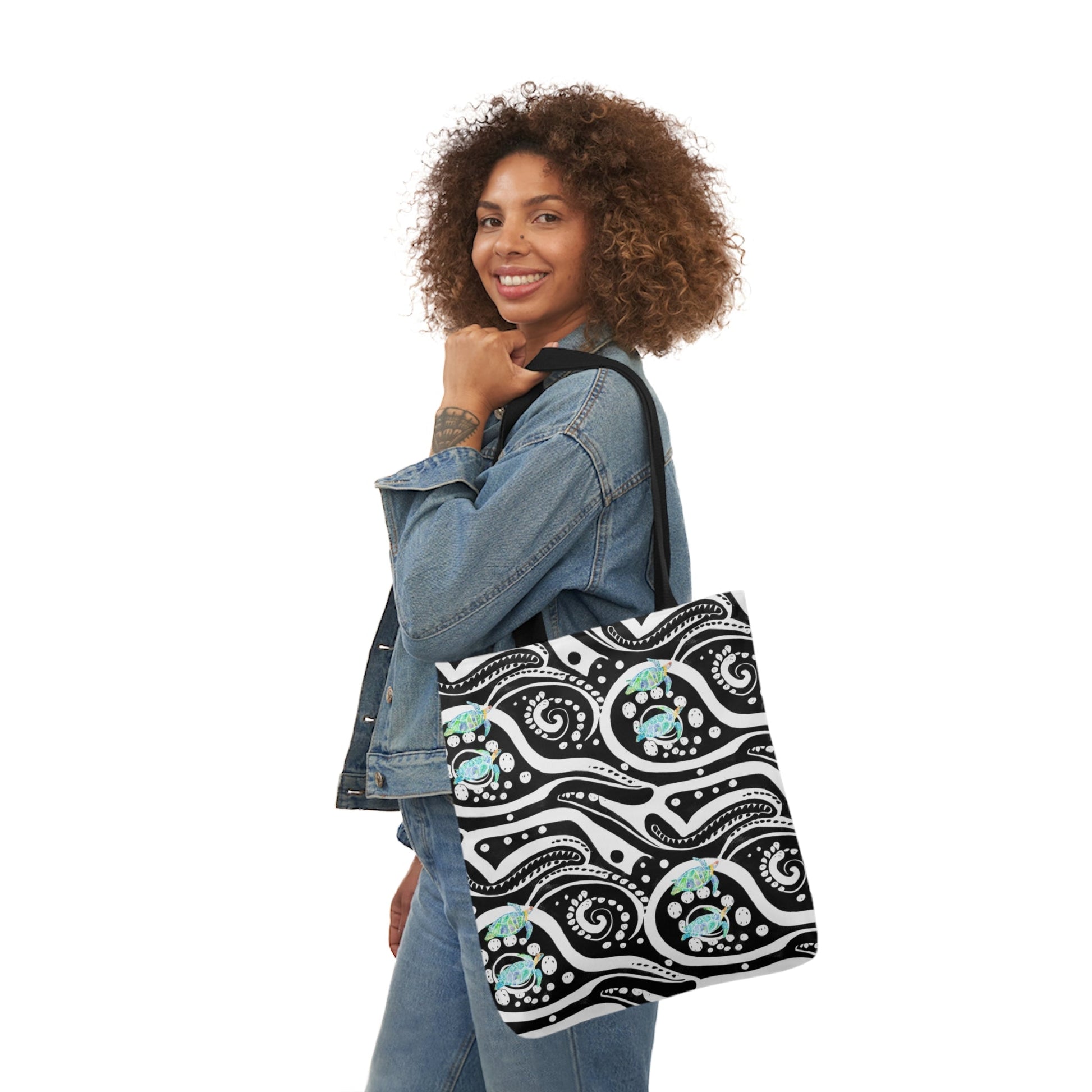 Canvas Tote Bag with Blue Turtles - Artmakeyourmark.com