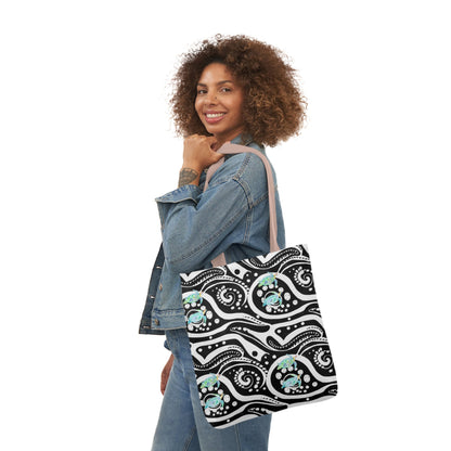 Canvas Tote Bag with Blue Turtles - Artmakeyourmark.com