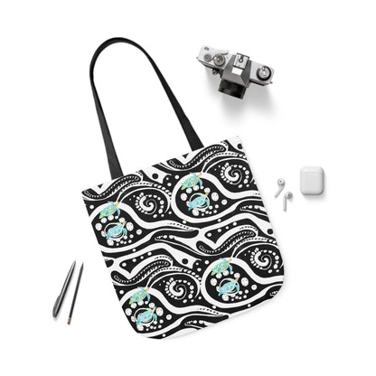 Canvas Tote Bag with Blue Turtles - Artmakeyourmark.com