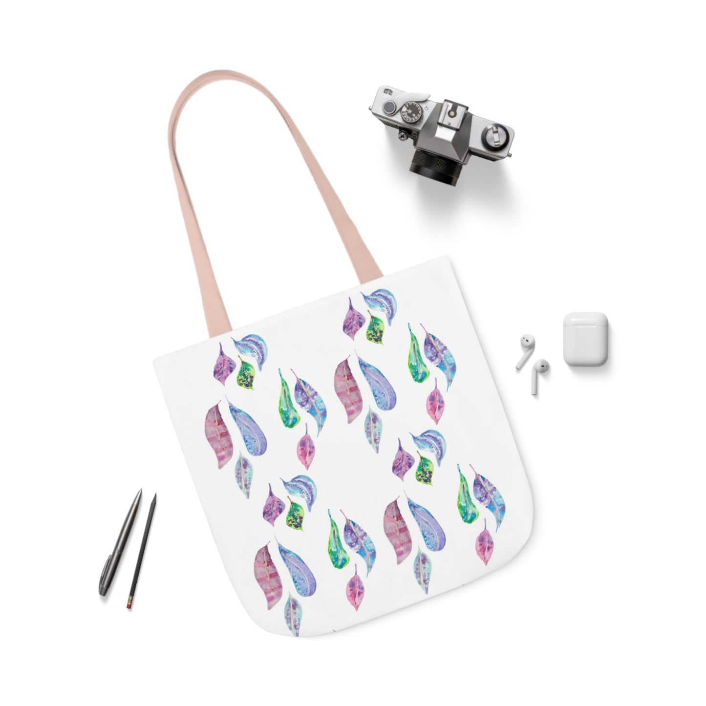 Canvas Tote Bag with Colourful Leaves - Artmakeyourmark.com