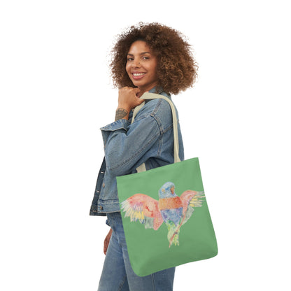 Canvas Tote Bag with Colourful Parrot Ready to Fly - Artmakeyourmark.com