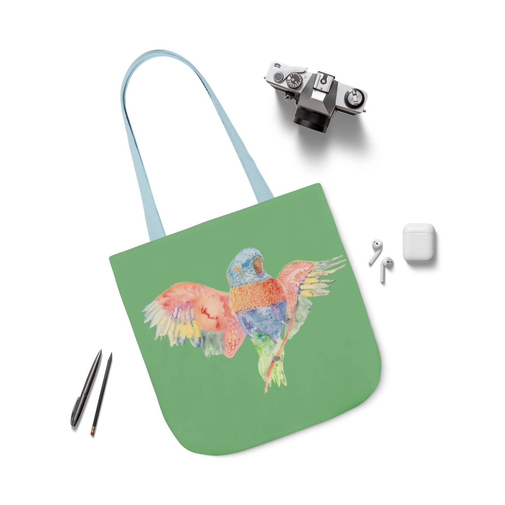 Canvas Tote Bag with Colourful Parrot Ready to Fly - Artmakeyourmark.com