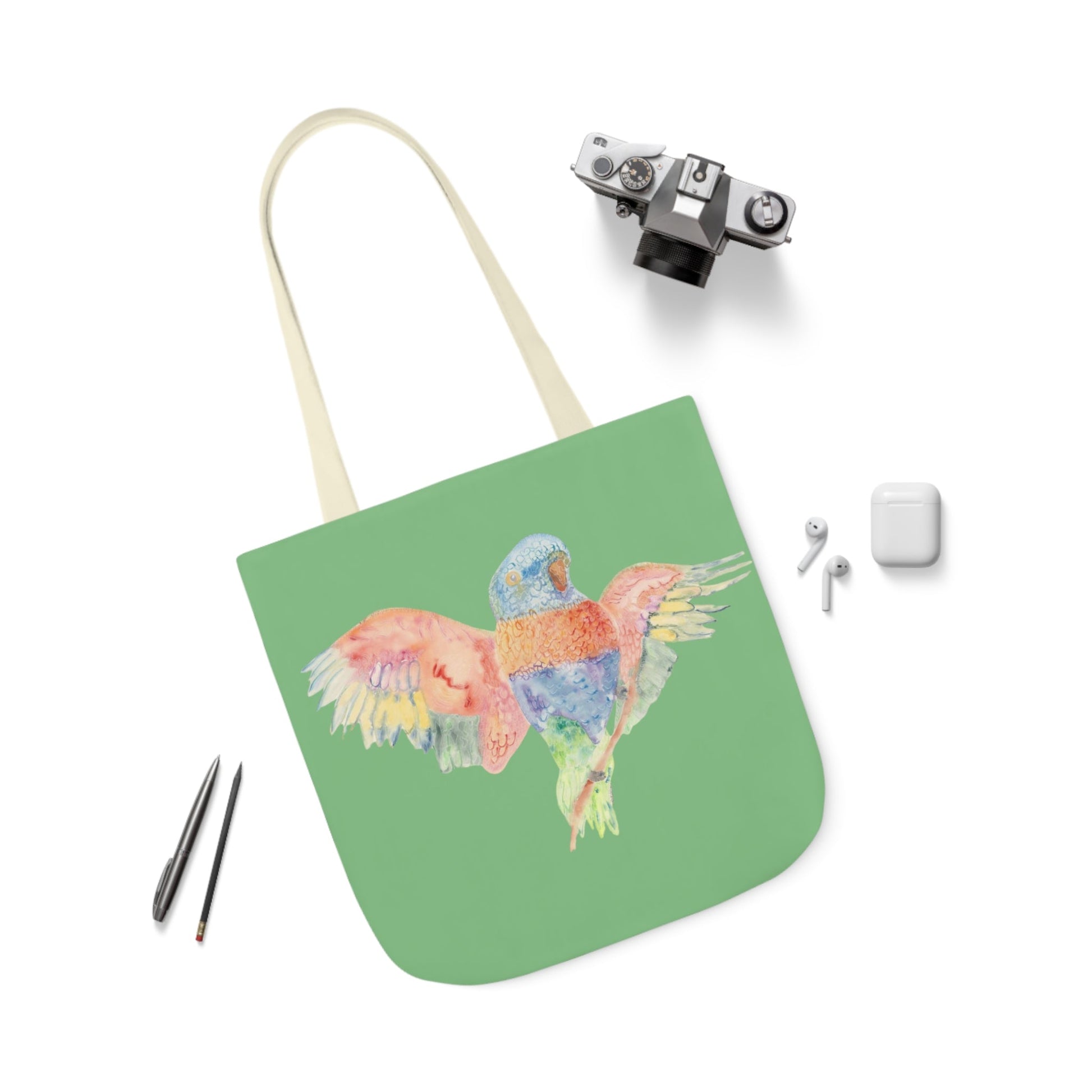 Canvas Tote Bag with Colourful Parrot Ready to Fly - Artmakeyourmark.com