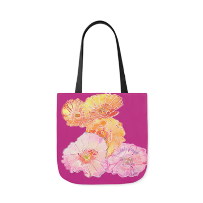 Canvas Tote Bag with Colourful Poppies on Pink - Artmakeyourmark.com