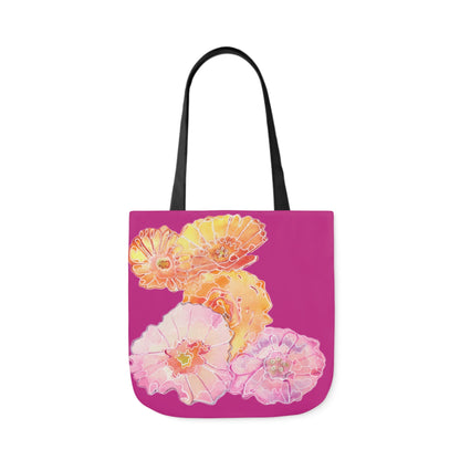 Canvas Tote Bag with Colourful Poppies on Pink - Artmakeyourmark.com