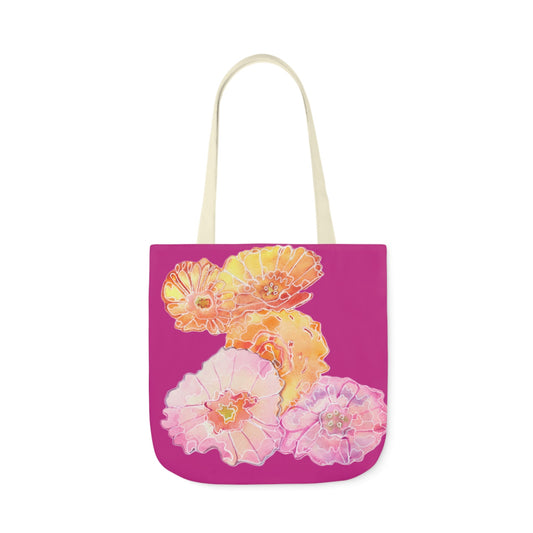 Canvas Tote Bag with Colourful Poppies on Pink - Artmakeyourmark.com