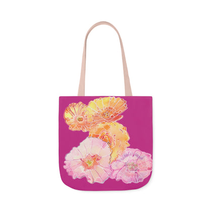 Canvas Tote Bag with Colourful Poppies on Pink - Artmakeyourmark.com