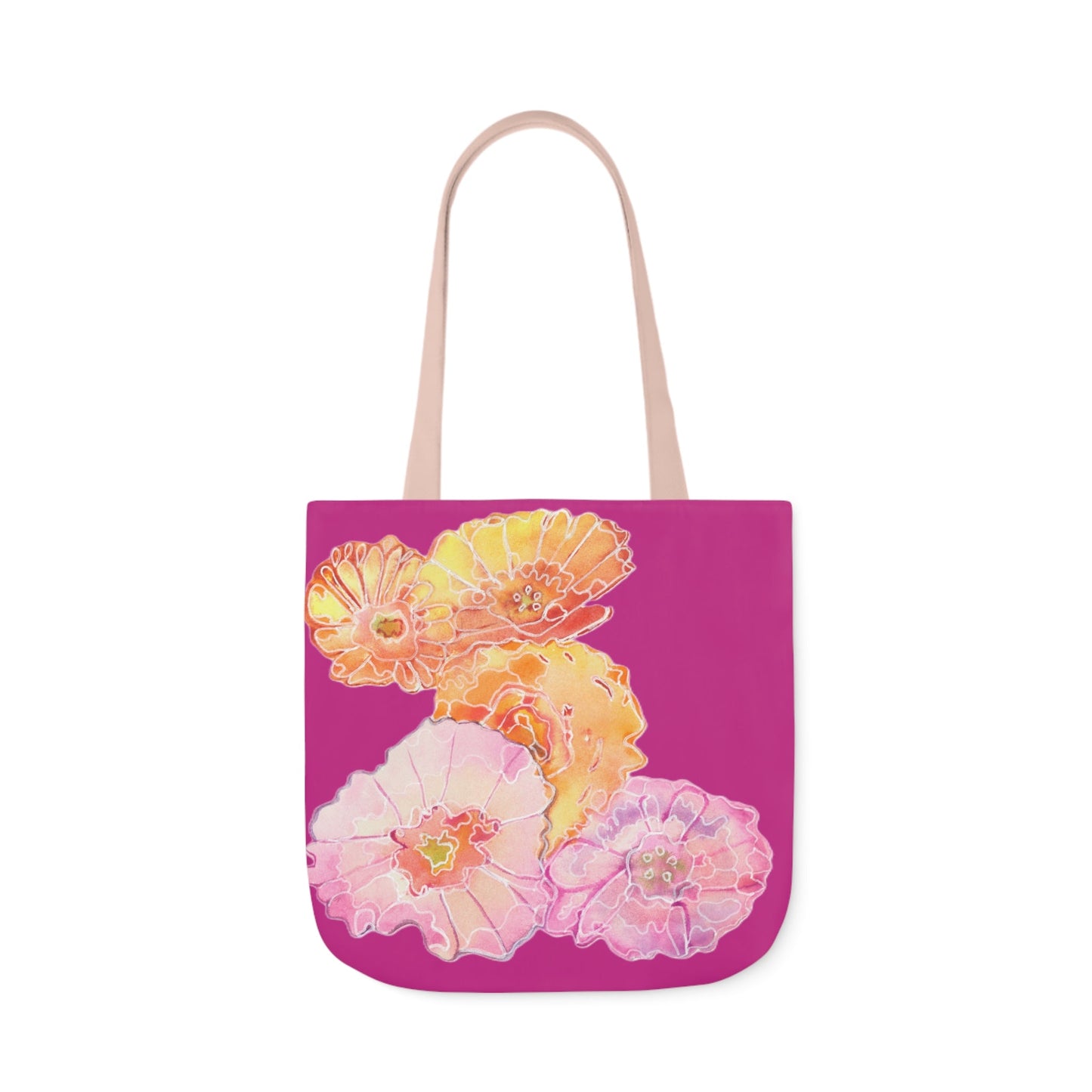 Canvas Tote Bag with Colourful Poppies on Pink - Artmakeyourmark.com