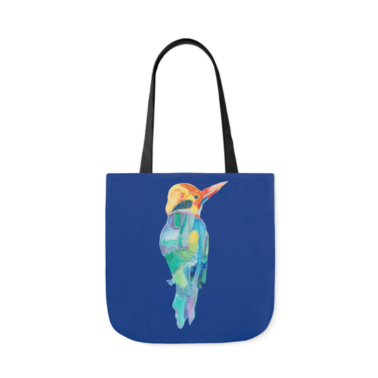 Canvas Tote Bag with Dark Blue Patterned Bird - Artmakeyourmark.com