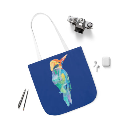 Canvas Tote Bag with Dark Blue Patterned Bird - Artmakeyourmark.com