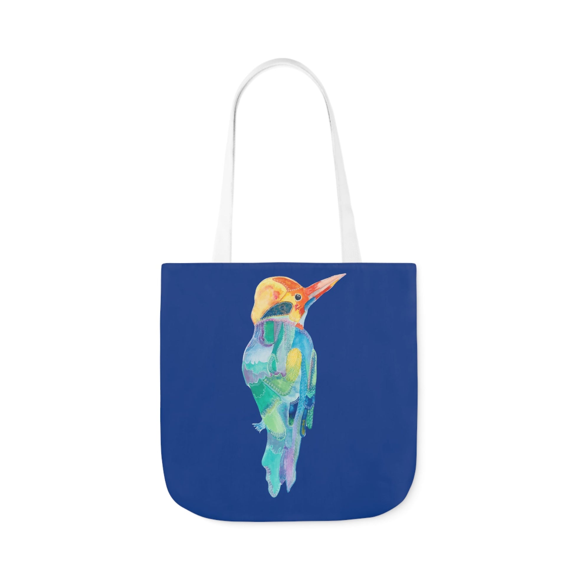 Canvas Tote Bag with Dark Blue Patterned Bird - Artmakeyourmark.com