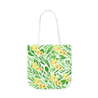 Canvas Tote Bag with Green Leaves and Yellow Gladioli - Artmakeyourmark.com