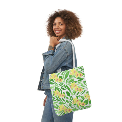 Canvas Tote Bag with Green Leaves and Yellow Gladioli - Artmakeyourmark.com