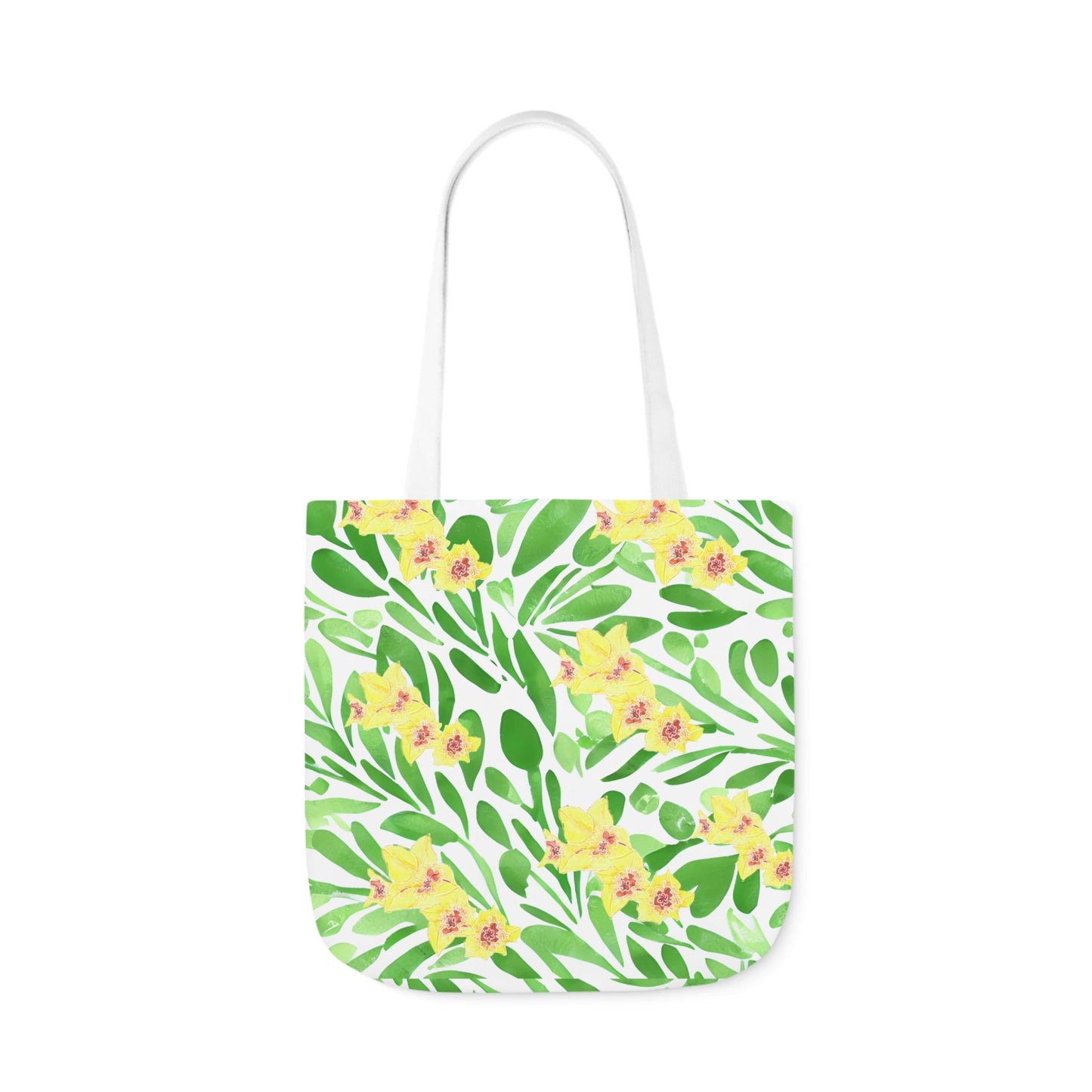 Canvas Tote Bag with Green Leaves and Yellow Gladioli - Artmakeyourmark.com