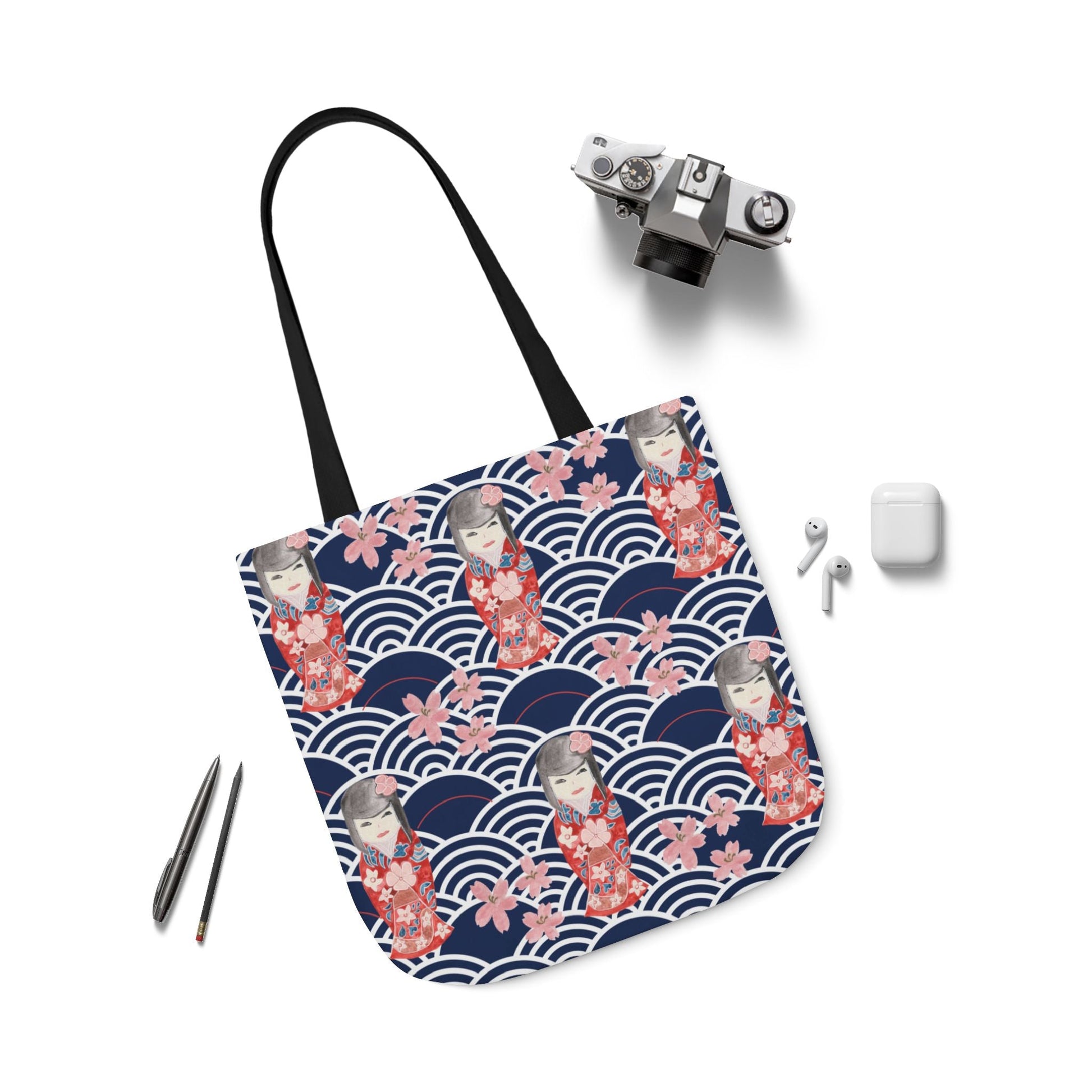 Canvas Tote Bag with Kabuki Dolls - Artmakeyourmark.com