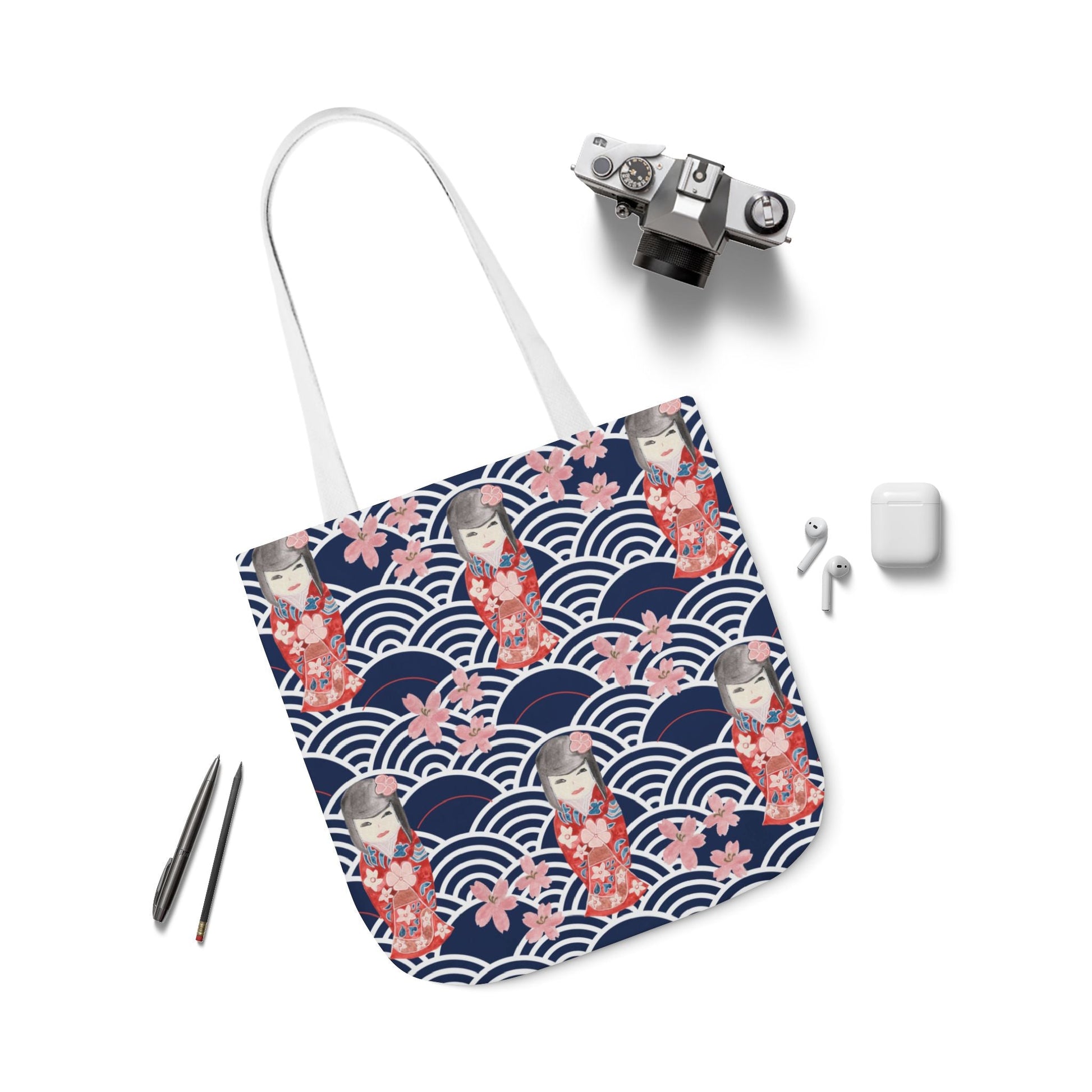 Canvas Tote Bag with Kabuki Dolls - Artmakeyourmark.com