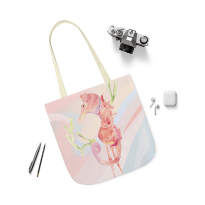 Canvas Tote Bag with Orange Seahorse - Artmakeyourmark.com