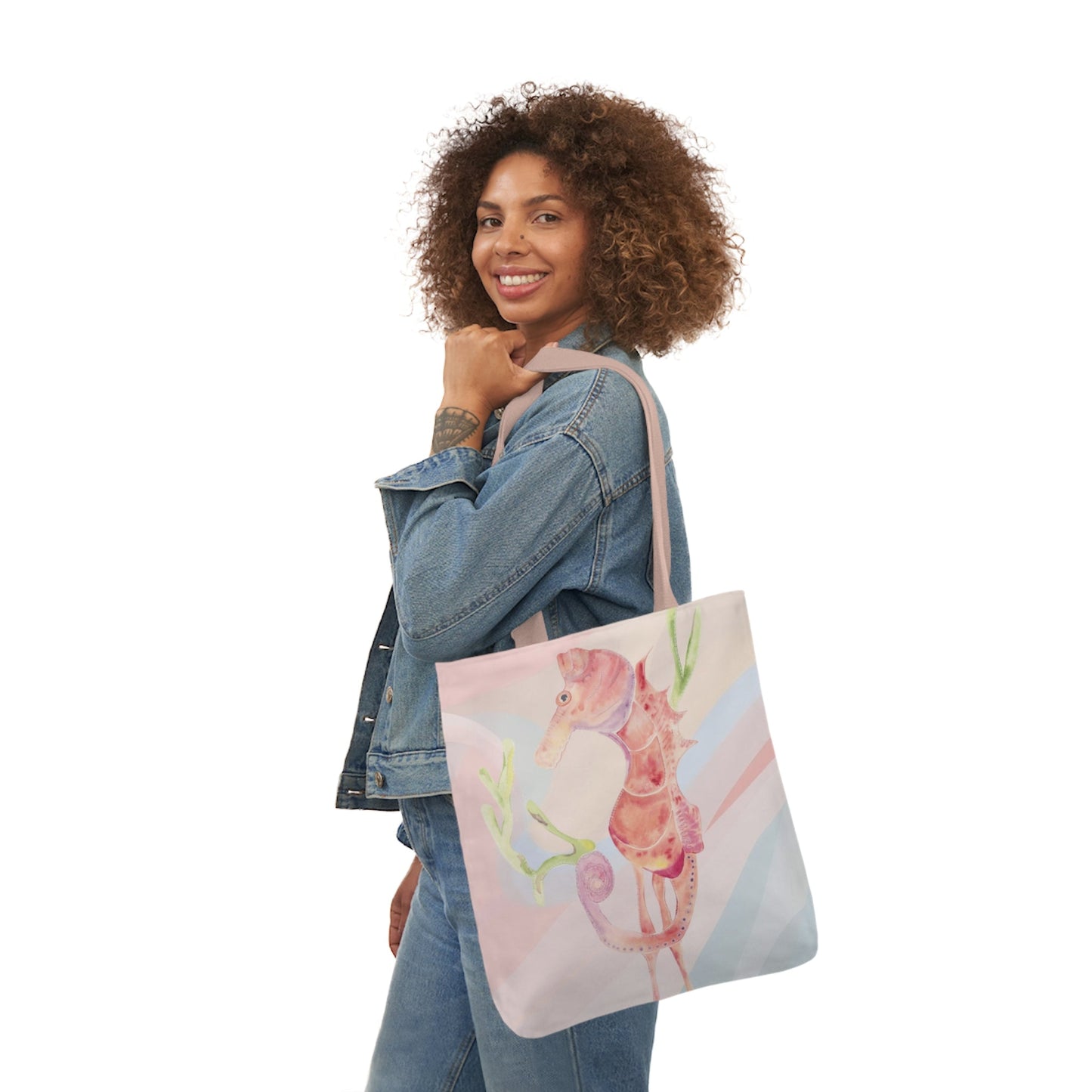 Canvas Tote Bag with Orange Seahorse - Artmakeyourmark.com