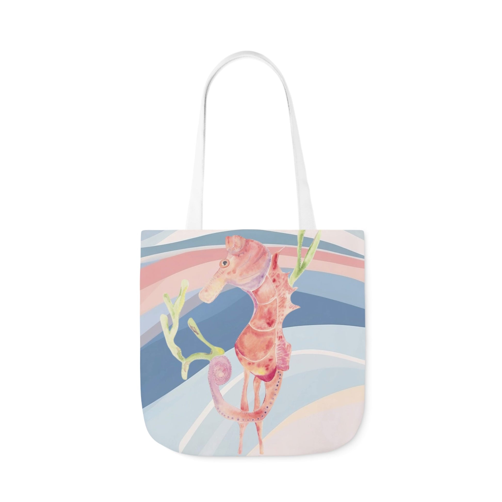 Canvas Tote Bag with Orange Seahorse - Artmakeyourmark.com