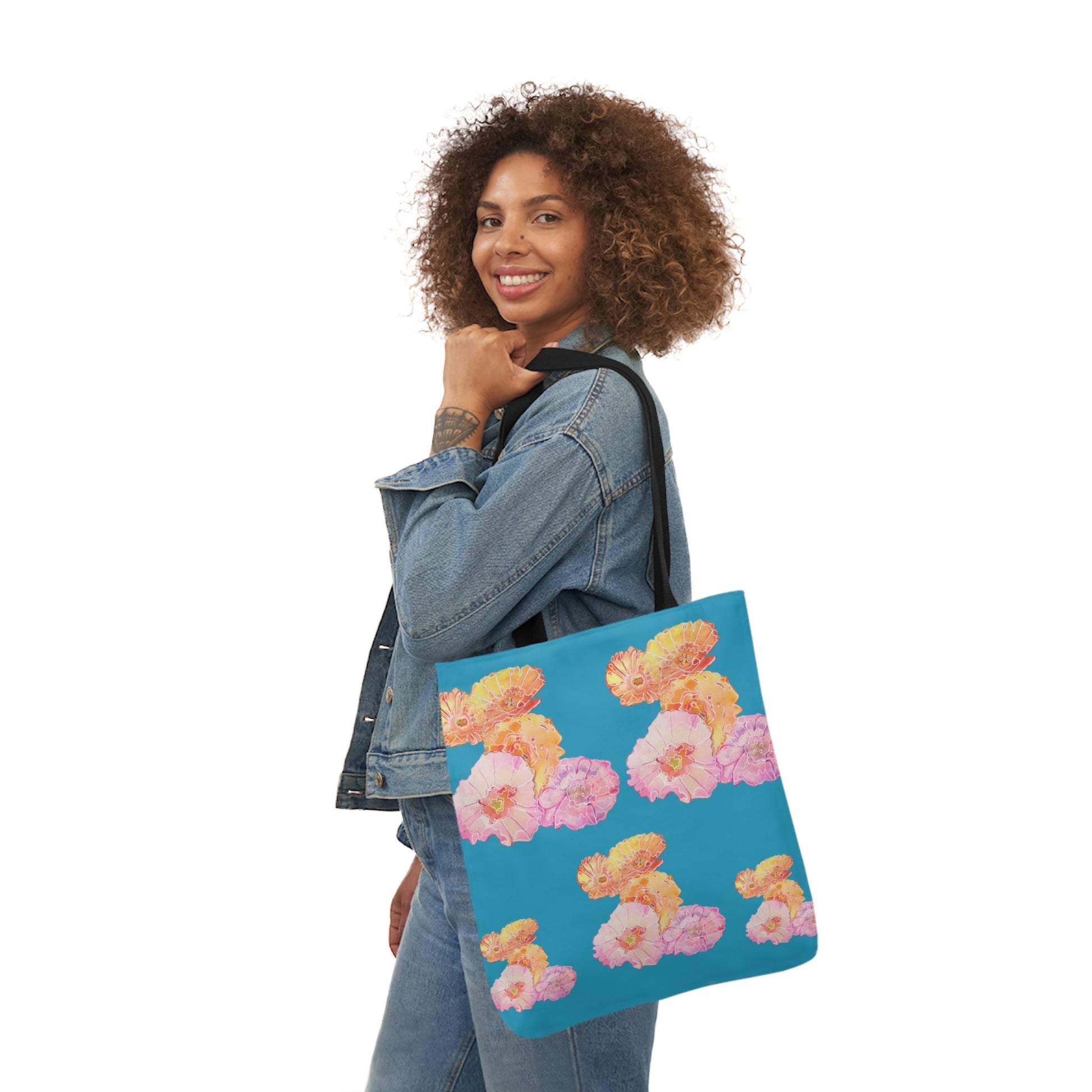 Canvas Tote Bag with Pink and Orange Poppies - Artmakeyourmark.com