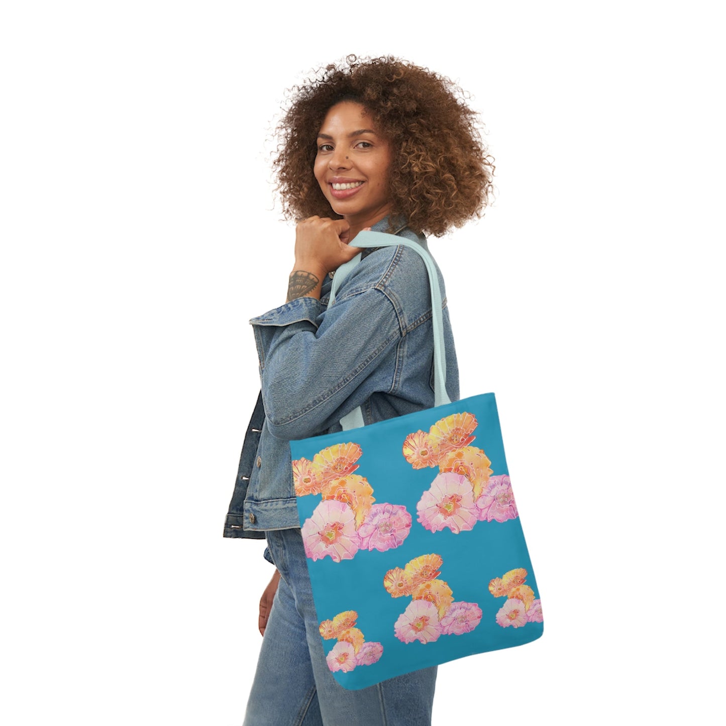 Canvas Tote Bag with Pink and Orange Poppies - Artmakeyourmark.com