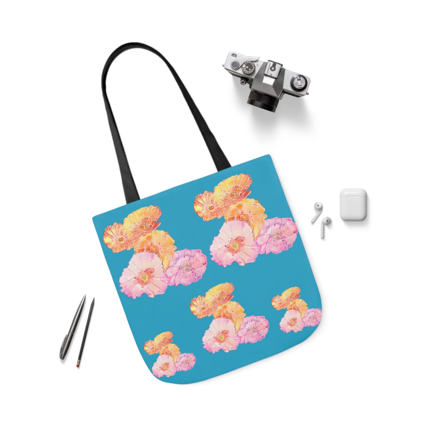 Canvas Tote Bag with Pink and Orange Poppies - Artmakeyourmark.com