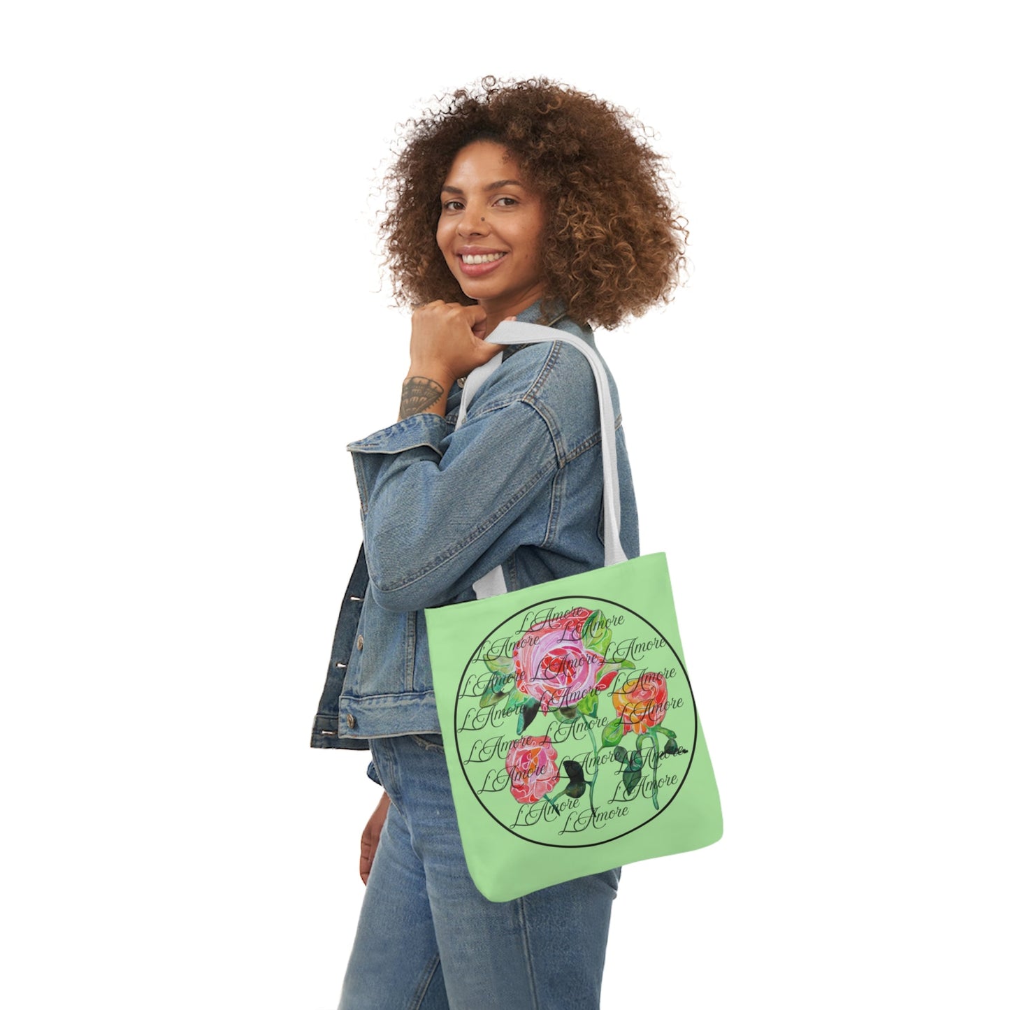 Canvas Tote Bag with Roses and L'Amore - Artmakeyourmark.com