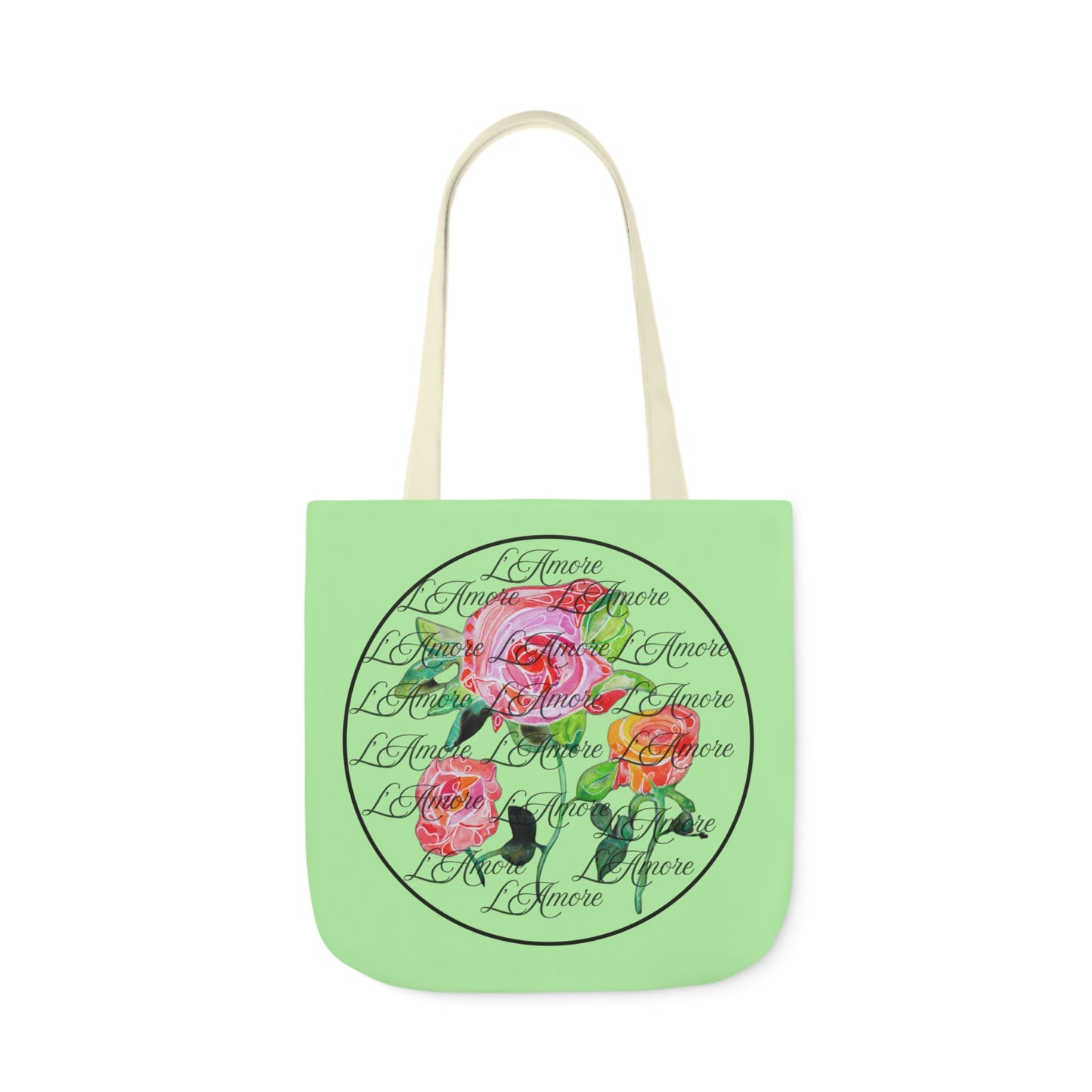 Canvas Tote Bag with Roses and L'Amore - Artmakeyourmark.com