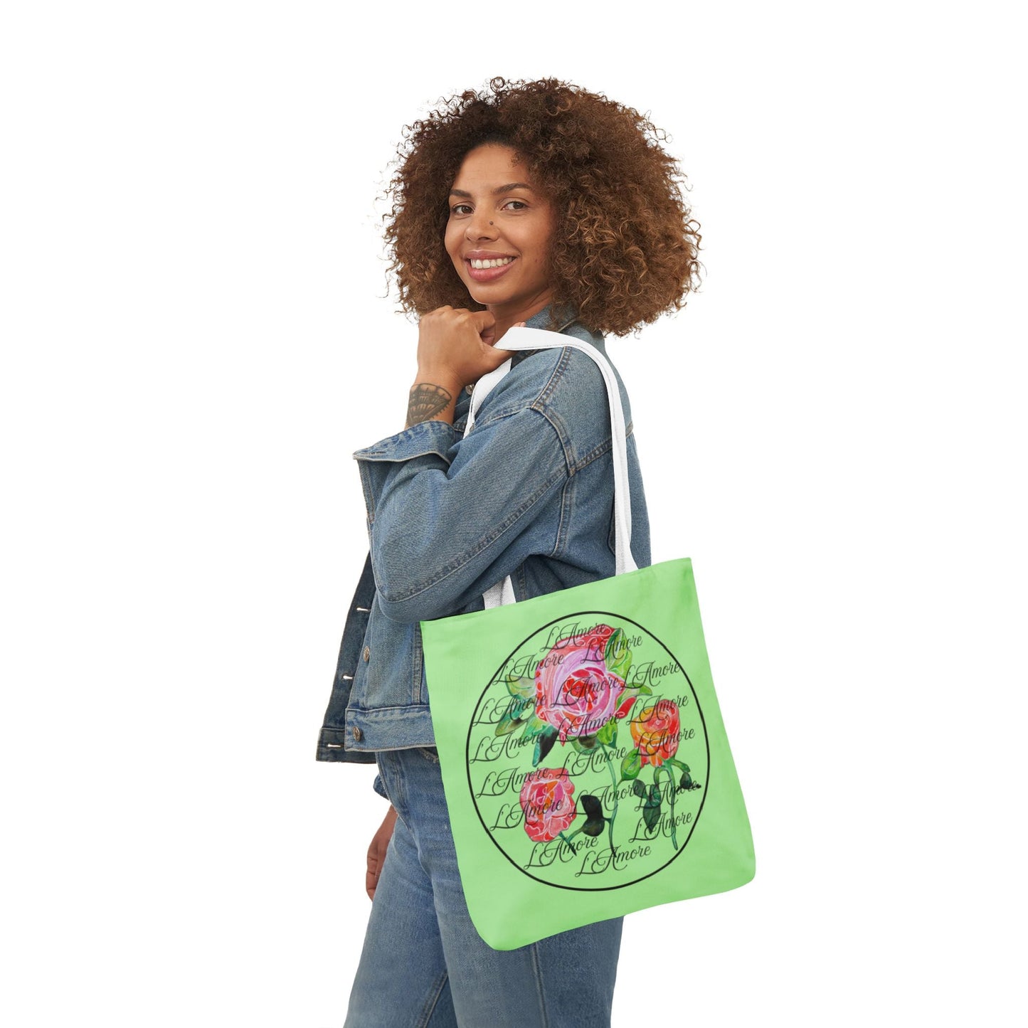 Canvas Tote Bag with Roses and L'Amore - Artmakeyourmark.com
