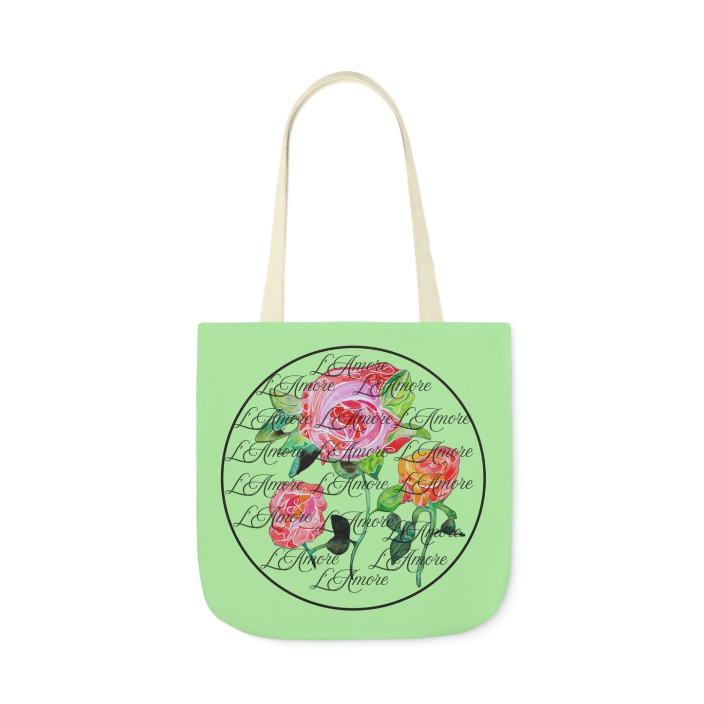 Canvas Tote Bag with Roses and L'Amore - Artmakeyourmark.com