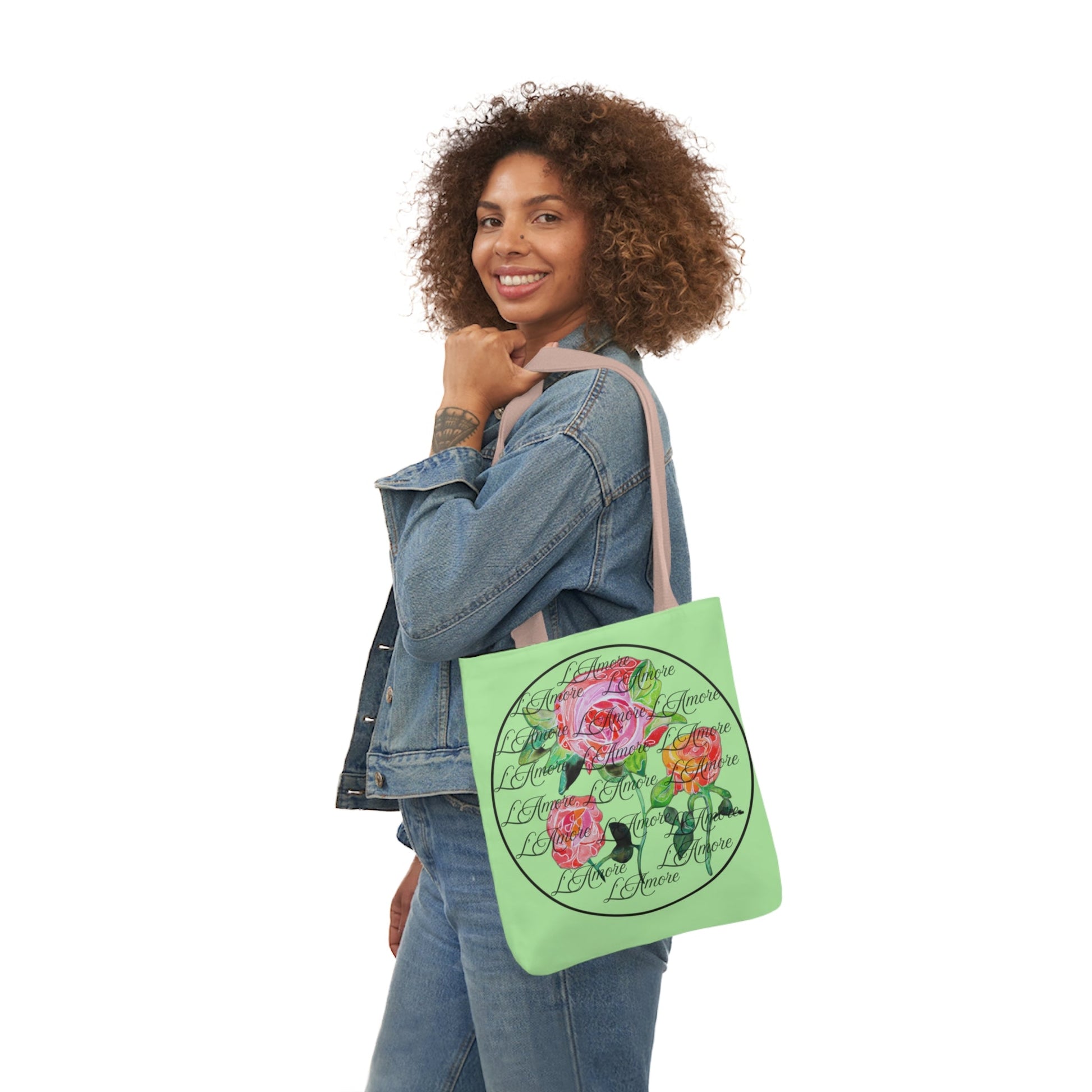 Canvas Tote Bag with Roses and L'Amore - Artmakeyourmark.com