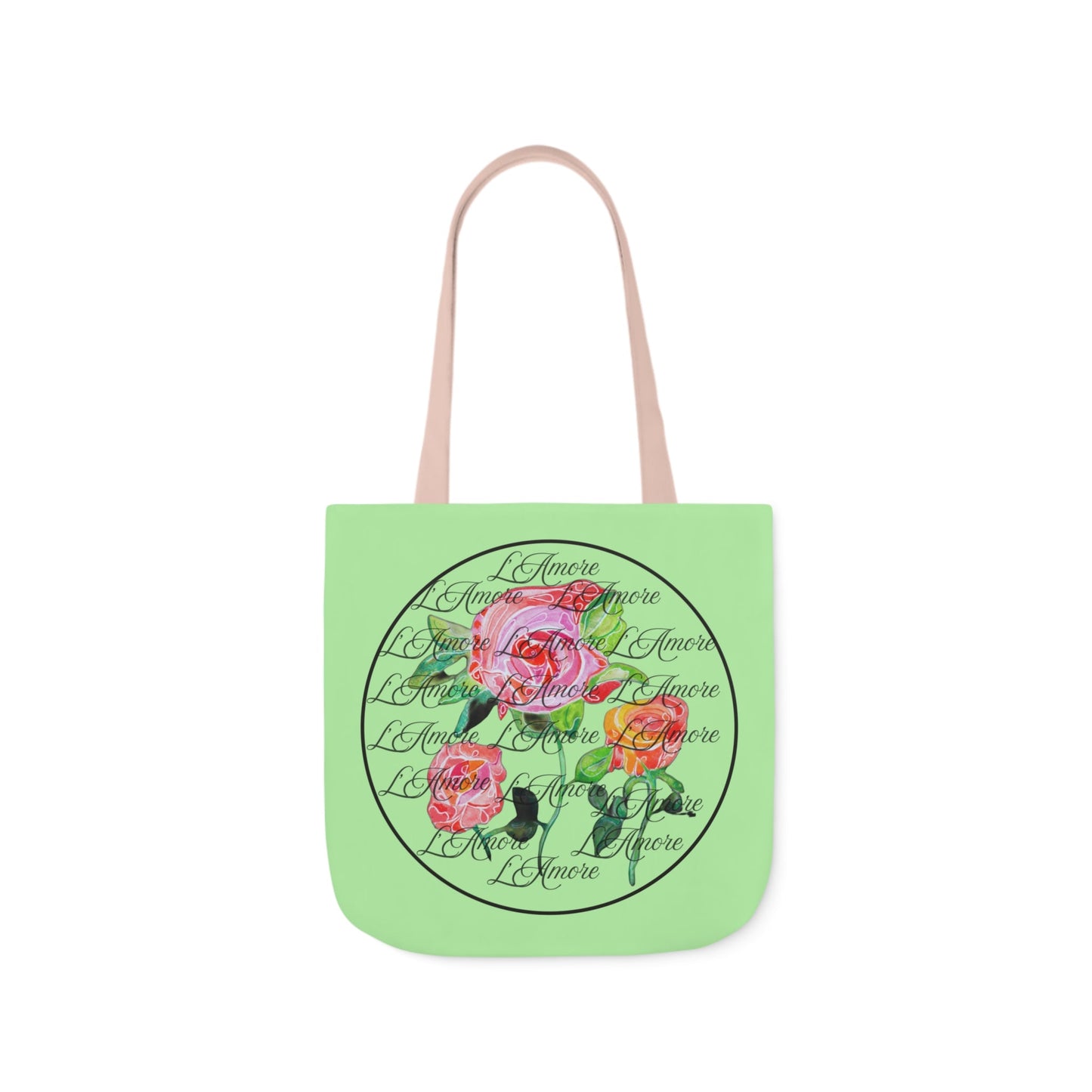 Canvas Tote Bag with Roses and L'Amore - Artmakeyourmark.com