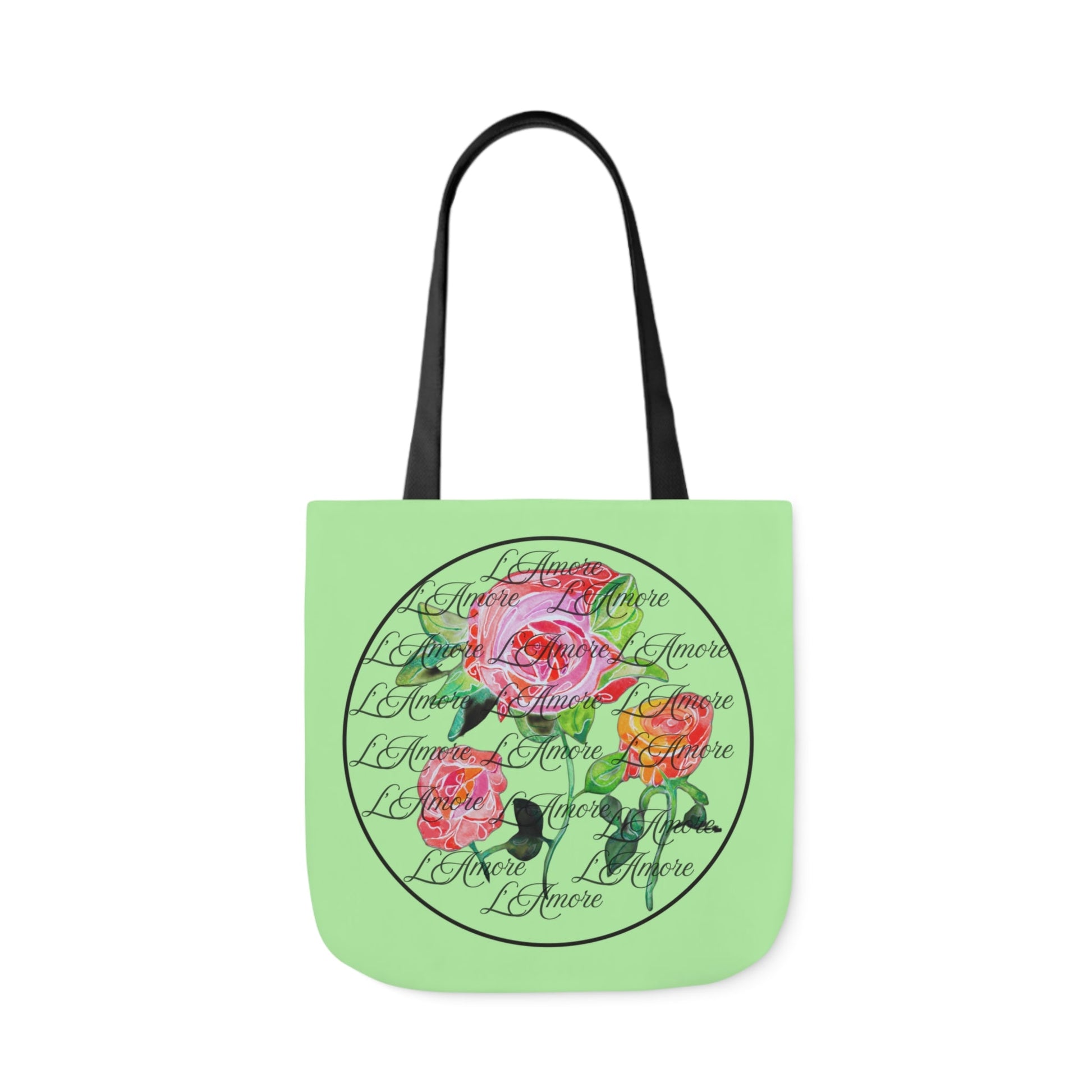 Canvas Tote Bag with Roses and L'Amore - Artmakeyourmark.com