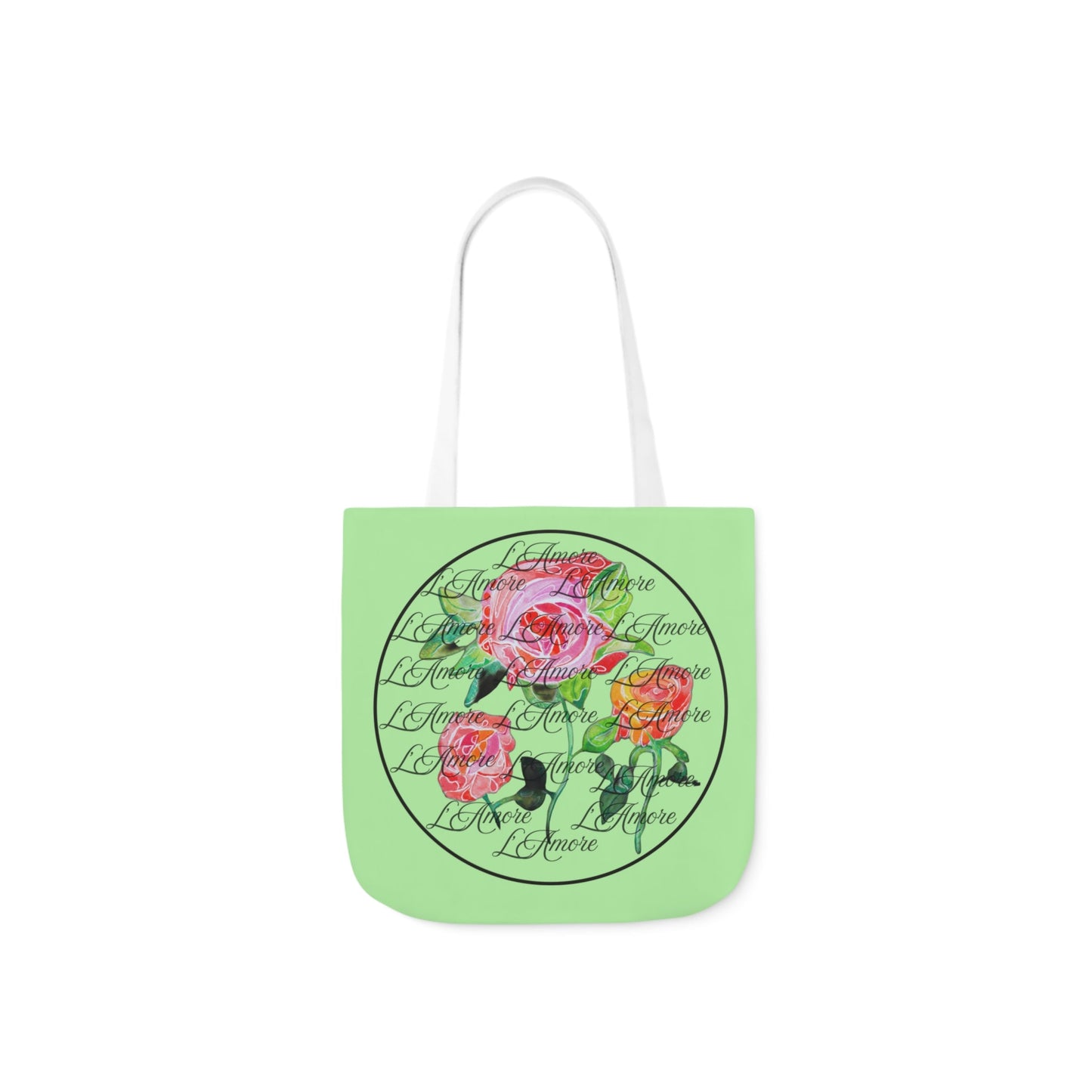 Canvas Tote Bag with Roses and L'Amore - Artmakeyourmark.com