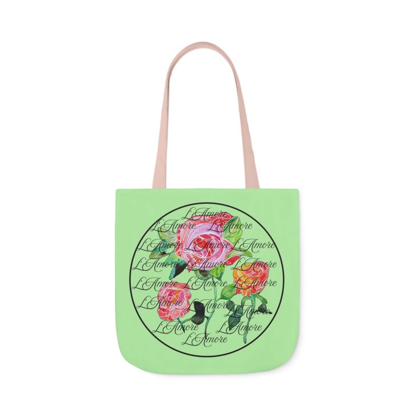 Canvas Tote Bag with Roses and L'Amore - Artmakeyourmark.com